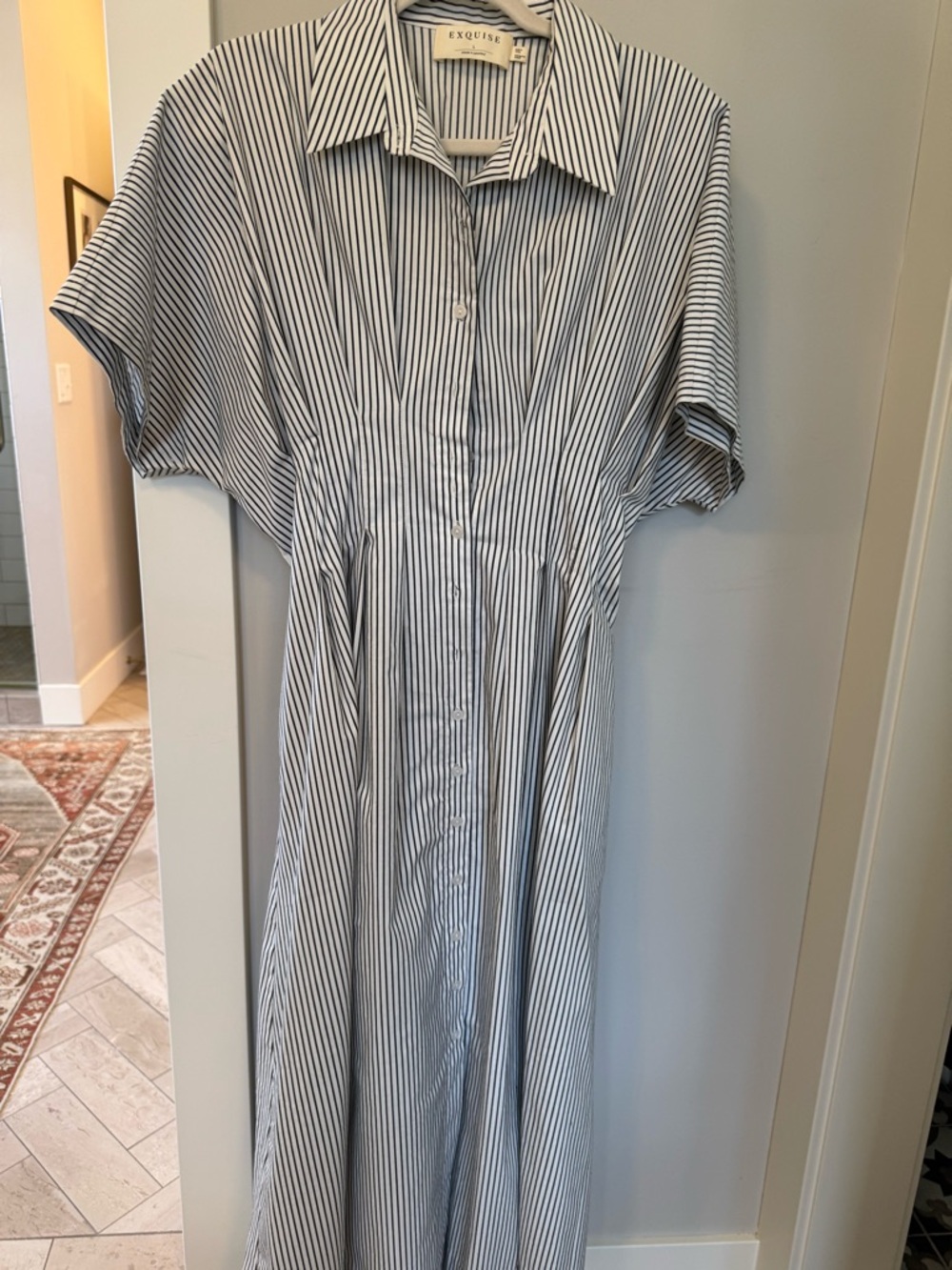 Anthropologie Blue and White Striped Maxi Dress
